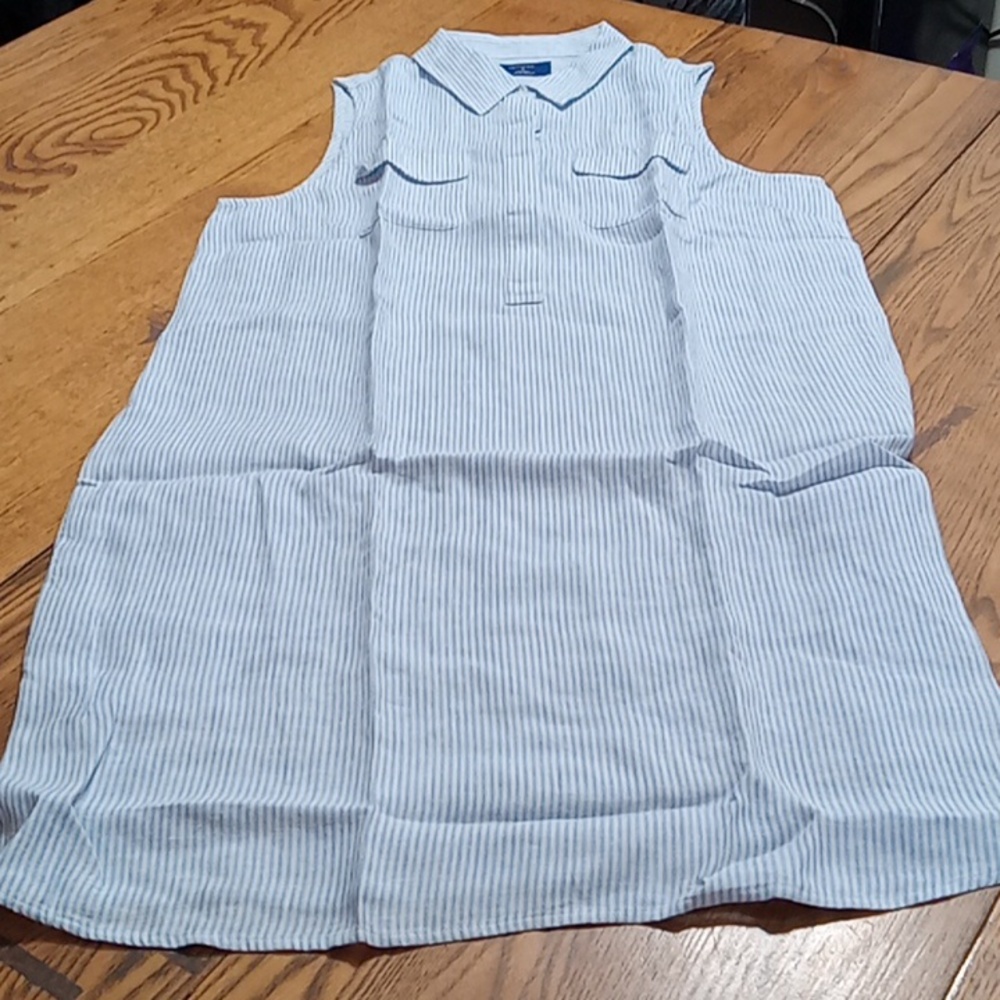 Untuckit Womens Shirt 8 LINEN Tank Top LYDIA BLUE WHITE STRIPPED Sleeveless NEW